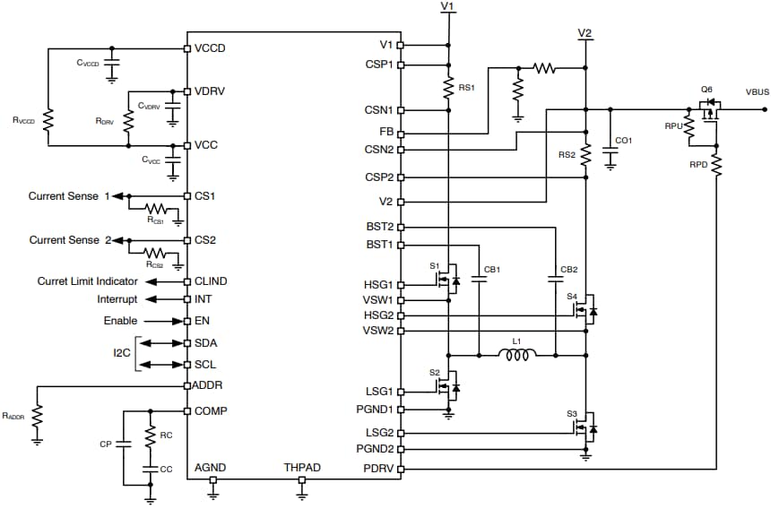 Application Circuit Diagram - onsemi NCP81599 4-Switch Buck Boost Controller